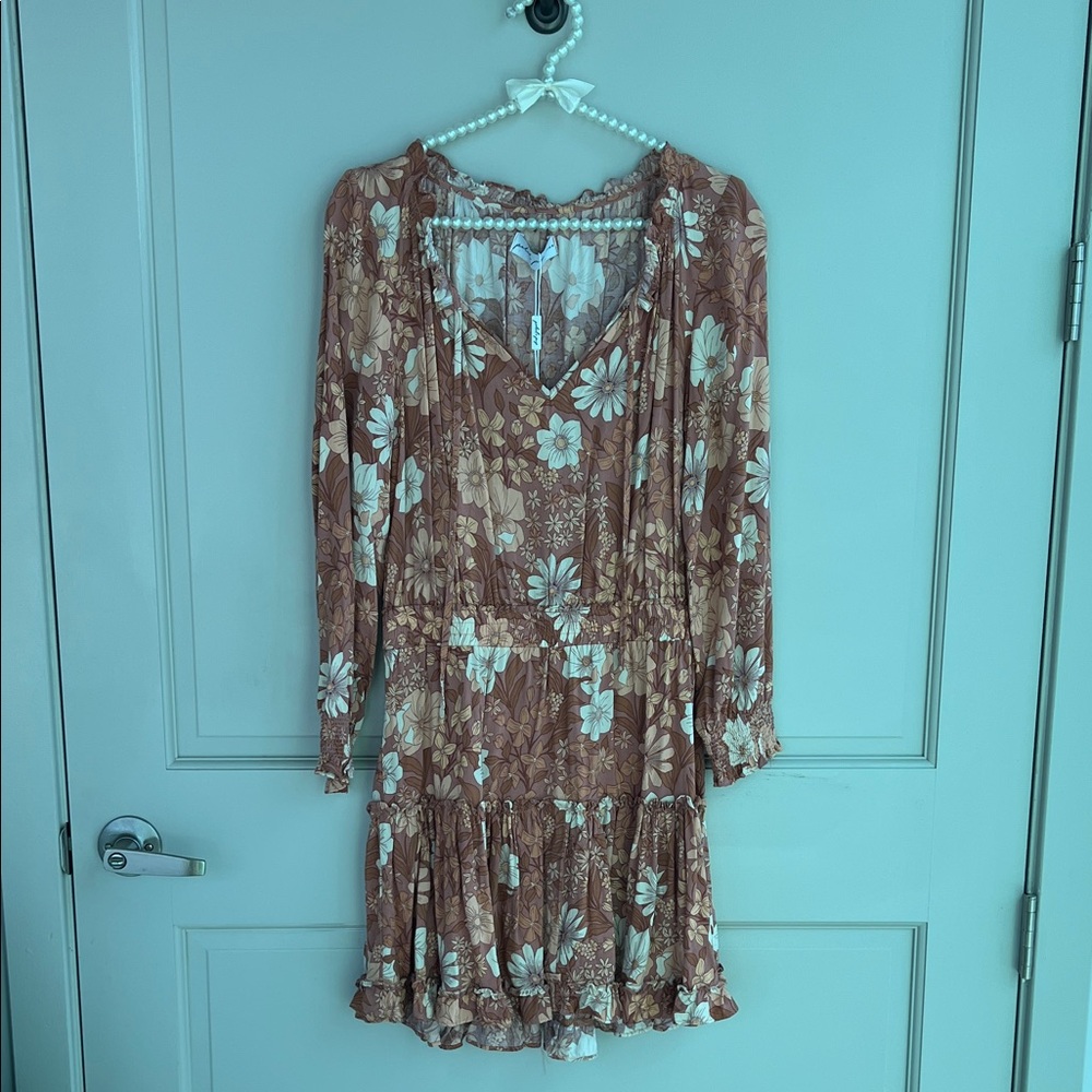 Petal & Pup Floral Long Sleeve Dress - Brown and White